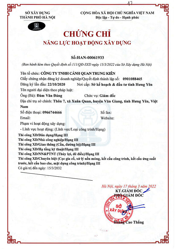 Chứng chỉ năng lực hoạt động xây dựng hạng III
