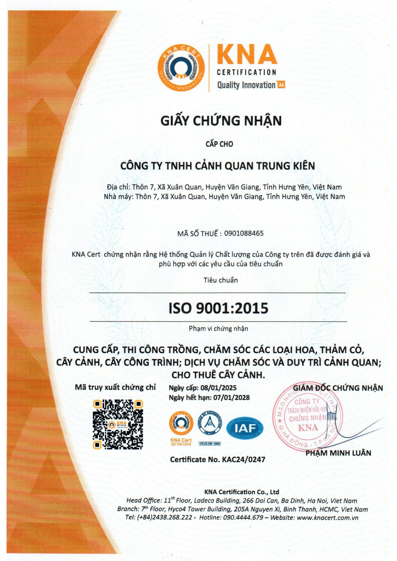 Chứng nhận hệ thống quản lý chất lượng ISO 9001:2015