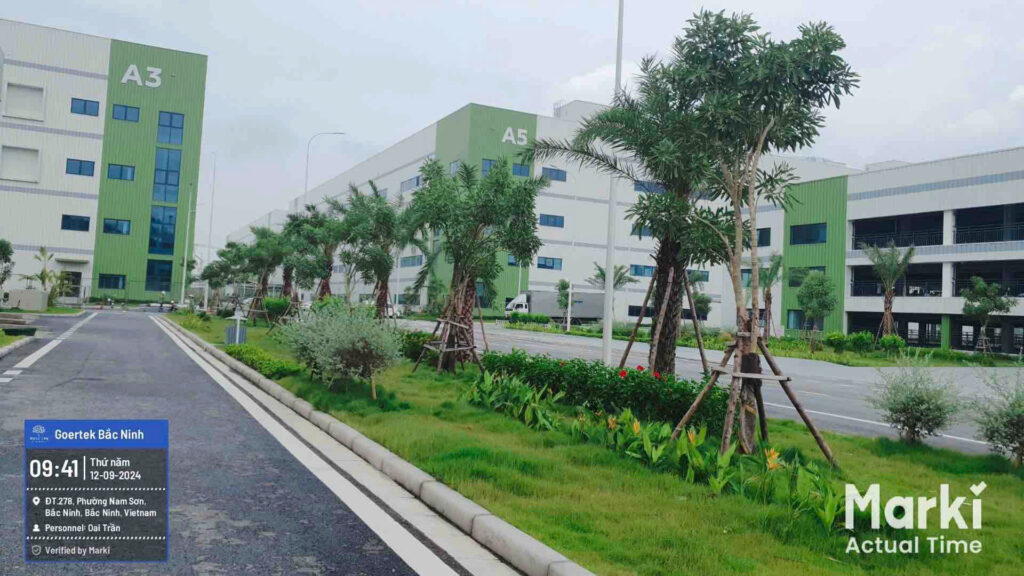 Hàng cây và thảm cỏ cảnh quan Goertek khu A3–A5 tháng 9/2024