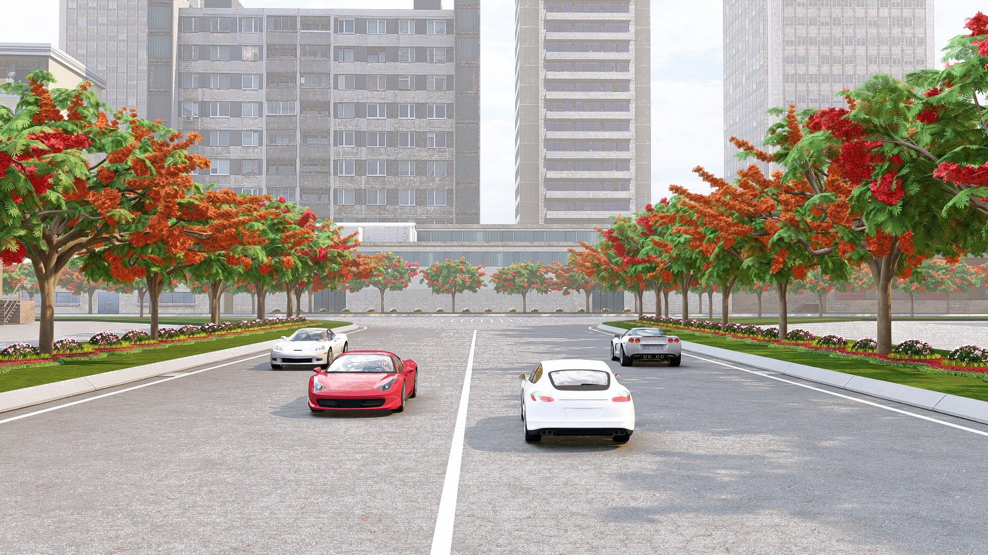 Phương án 5 – điểm nhấn từ hàng cây có hoa