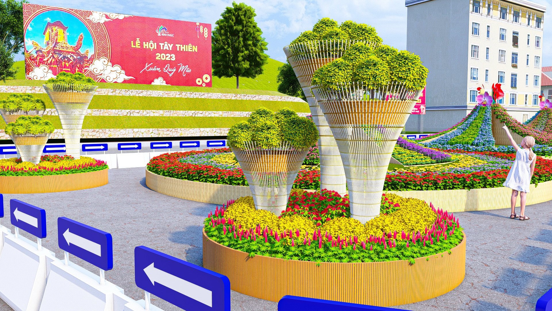 Phối hợp cụm bình hoa và các tầng màu