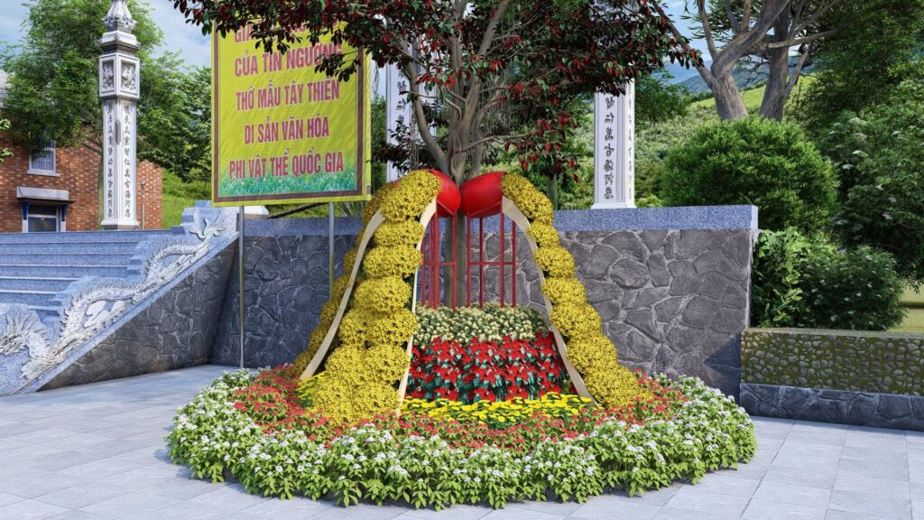Phối cảnh dải hoa ôm quanh cây tại Tây Thiên do TKL thiết kế